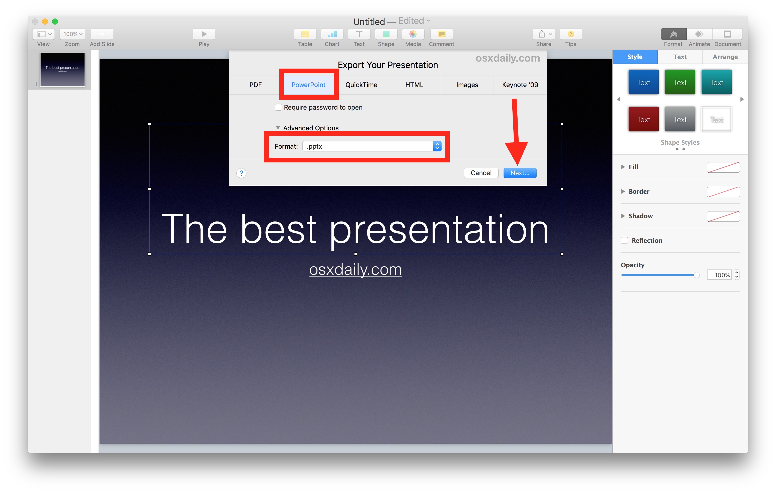 document setting in ppt 2011 for mac